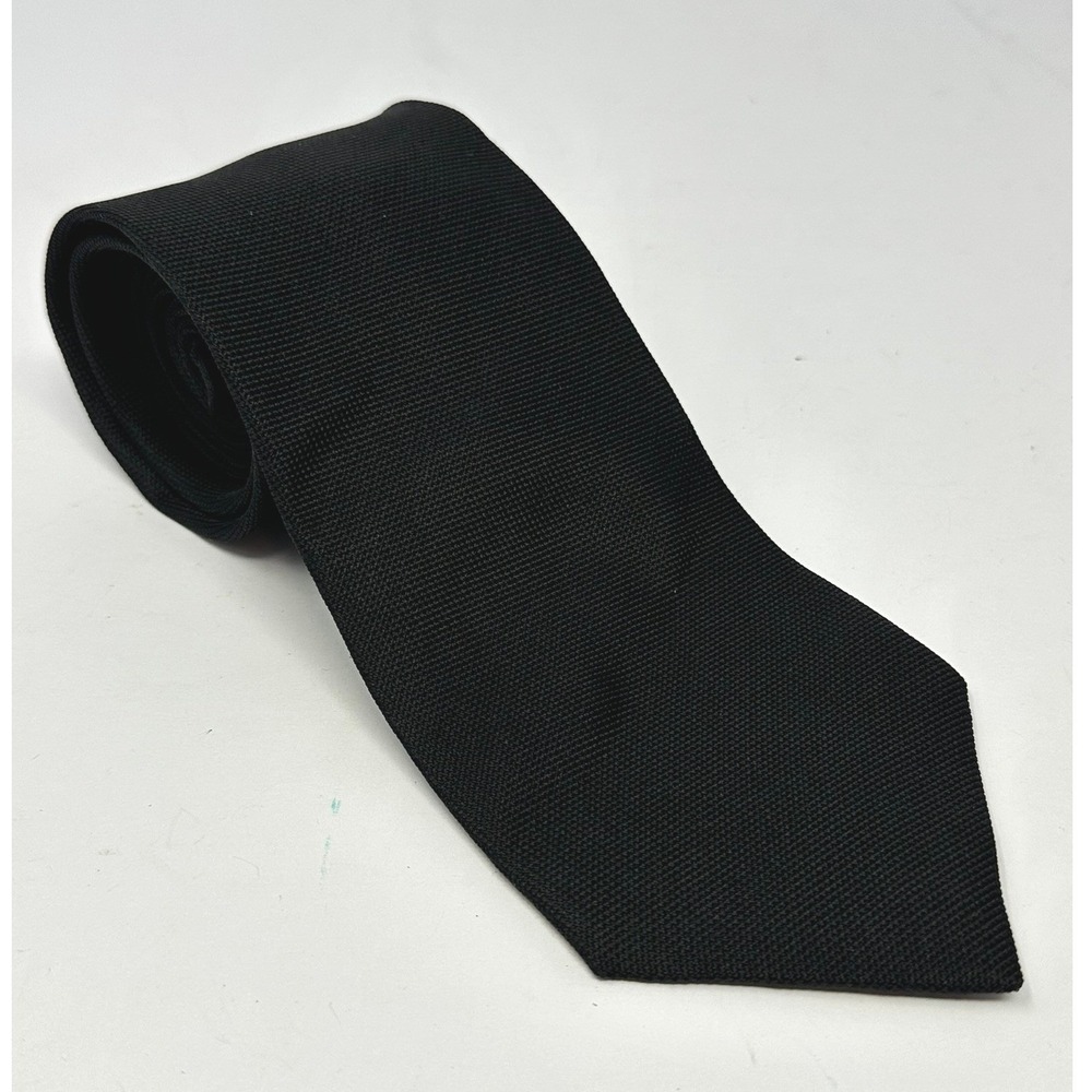 Huntington Mens Black Textured 100% Pure Silk Necktie Made in USA Formal Tie B7